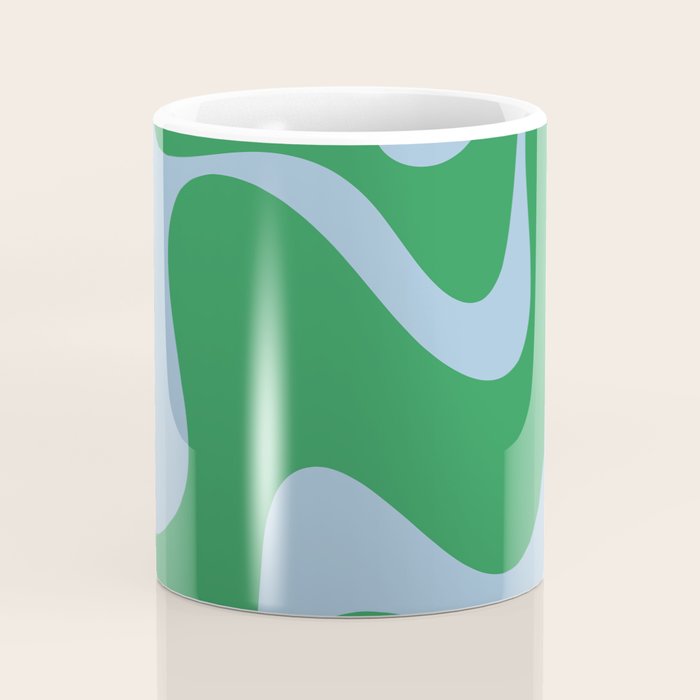 Retro Liquid Swirl Abstract 2 in Green and Light Blue Coffee Mug Gallery Image 4