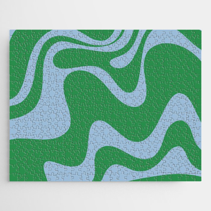 Retro Liquid Swirl Abstract 2 in Green and Light Blue Jigsaw Puzzle Gallery Image 1