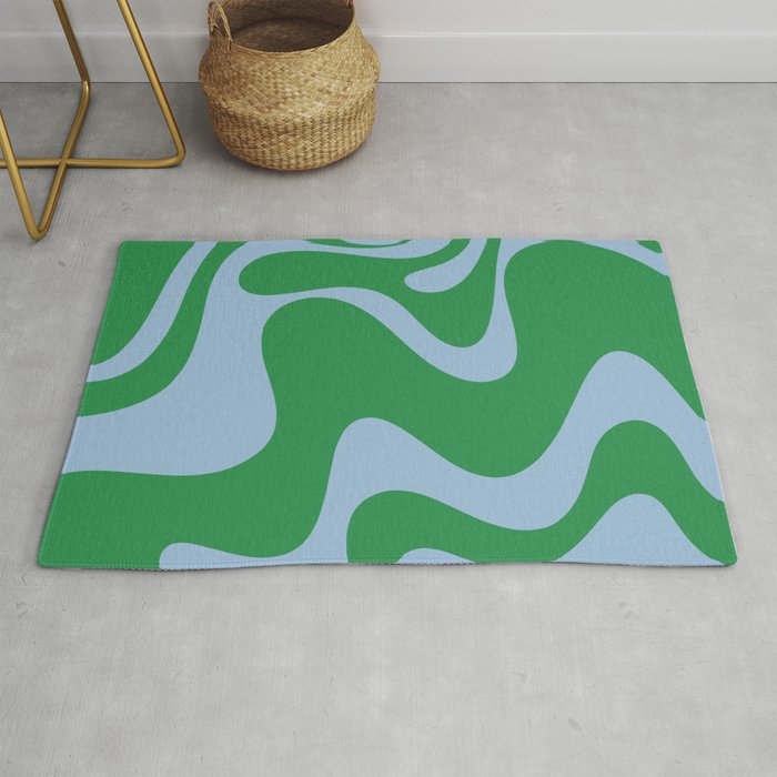 Retro Liquid Swirl Abstract 2 in Green and Light Blue Rug Gallery Image 1