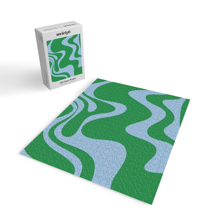 Retro Liquid Swirl Abstract 2 in Green and Light Blue Jigsaw Puzzle Gallery Image 2