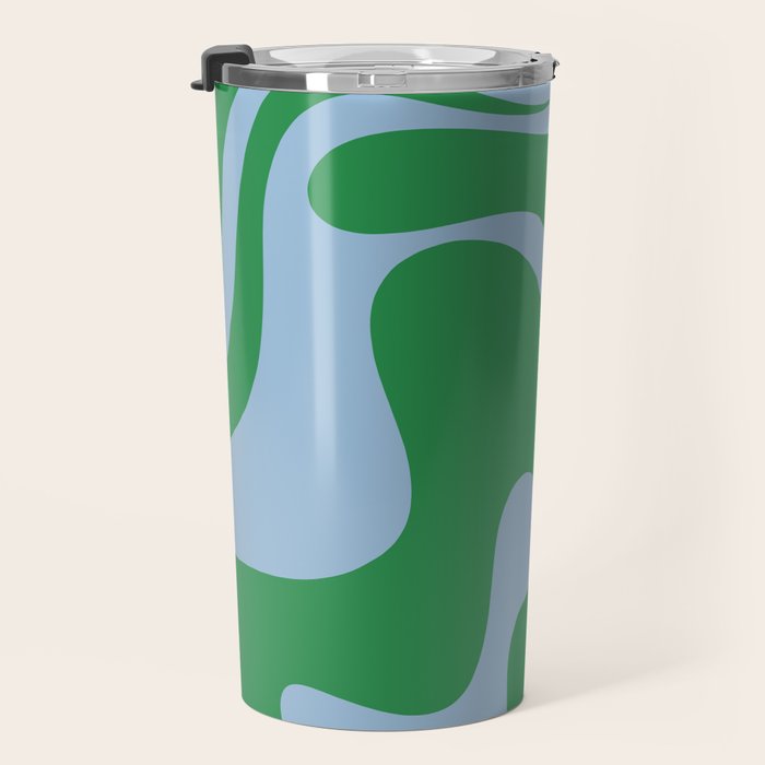 Retro Liquid Swirl Abstract 2 in Green and Light Blue Travel Mug Gallery Image 3
