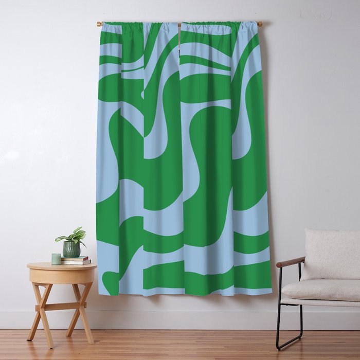 Retro Liquid Swirl Abstract 2 in Green and Light Blue Window Curtain Gallery Image 5