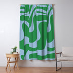 Retro Liquid Swirl Abstract 2 in Green and Light Blue Window Curtain Gallery Image 5