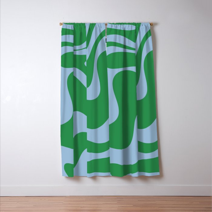 Retro Liquid Swirl Abstract 2 in Green and Light Blue Window Curtain Gallery Image 3