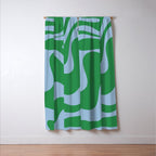 Retro Liquid Swirl Abstract 2 in Green and Light Blue Window Curtain Gallery Image 3