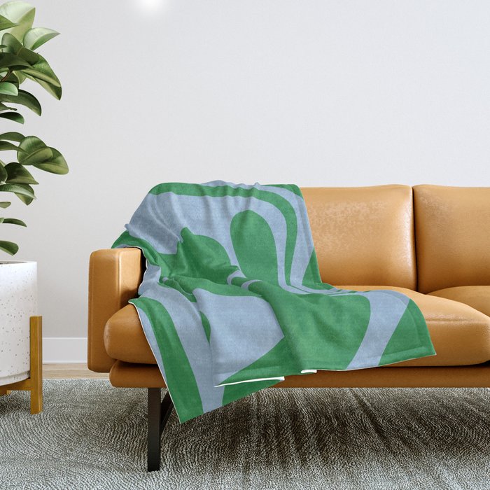 Retro Liquid Swirl Abstract 2 in Green and Light Blue Throw Blanket Gallery Image 1