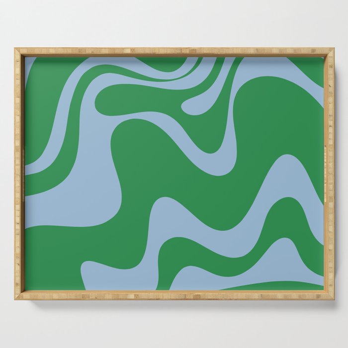 Retro Liquid Swirl Abstract 2 in Green and Light Blue Serving Tray Gallery Image 1