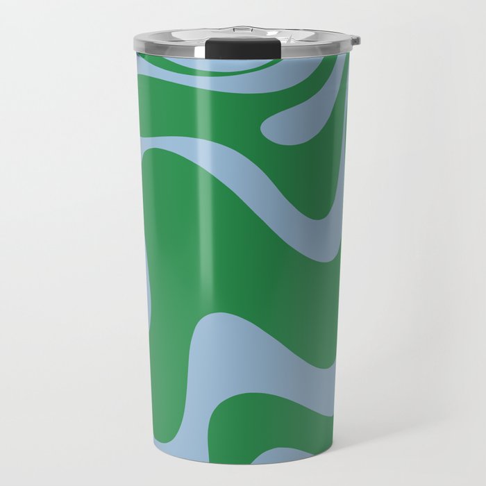 Retro Liquid Swirl Abstract 2 in Green and Light Blue Travel Mug Gallery Image 1