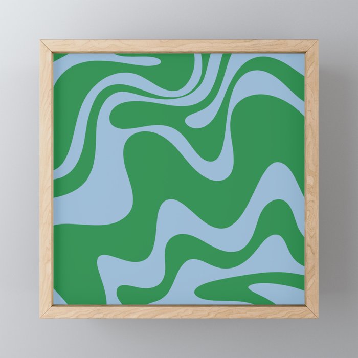 Retro Liquid Swirl Abstract 2 in Green and Light Blue Mini Art Print Gallery Image 1