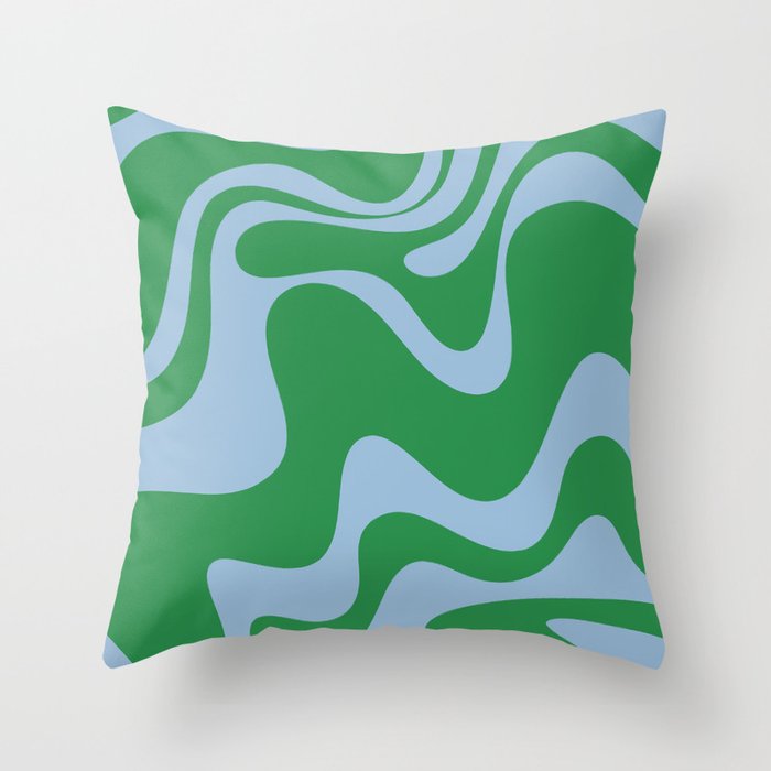 Retro Liquid Swirl Abstract 2 in Green and Light Blue Throw Pillow Gallery Image 6