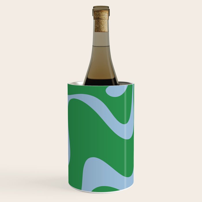 Retro Liquid Swirl Abstract 2 in Green and Light Blue Wine Chiller Gallery Image 1