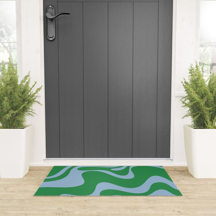 Retro Liquid Swirl Abstract 2 in Green and Light Blue Welcome Mat Gallery Image 3