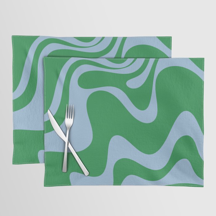 Retro Liquid Swirl Abstract 2 in Green and Light Blue Placemat Gallery Image 1