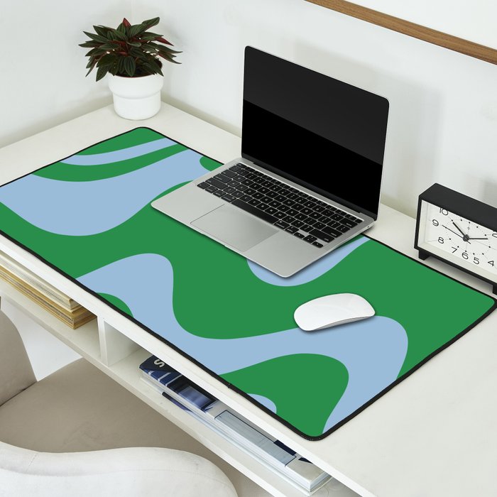 Retro Liquid Swirl Abstract 2 in Green and Light Blue Desk Mat Gallery Image 2