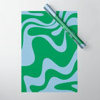 Retro Liquid Swirl Abstract 2 in Green and Light Blue Wrapping Paper Gallery Image 1