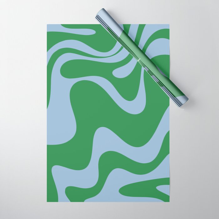 Retro Liquid Swirl Abstract 2 in Green and Light Blue Wrapping Paper Gallery Image 1