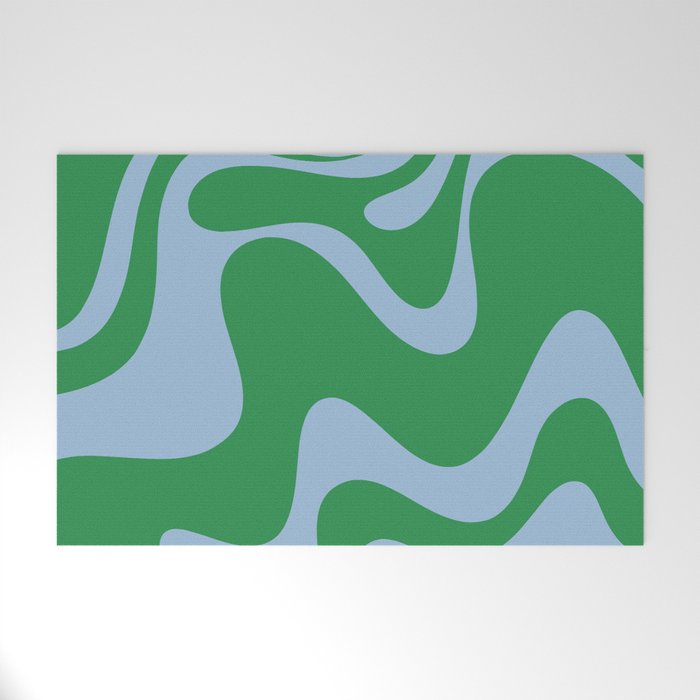 Retro Liquid Swirl Abstract 2 in Green and Light Blue Welcome Mat Gallery Image 1