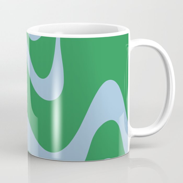 Retro Liquid Swirl Abstract 2 in Green and Light Blue Coffee Mug Gallery Image 1