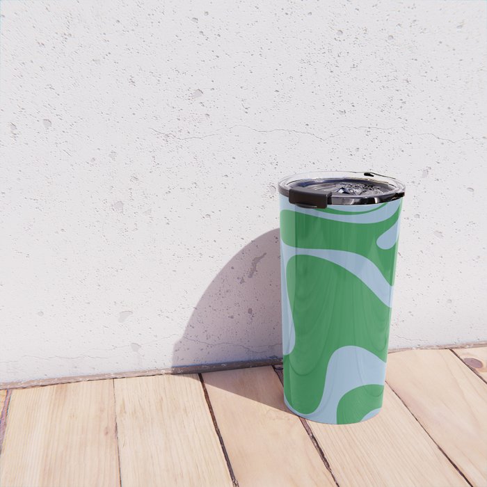 Retro Liquid Swirl Abstract 2 in Green and Light Blue Travel Mug Gallery Image 4