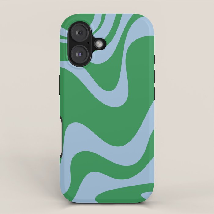 Retro Liquid Swirl Abstract 2 in Green and Light Blue iPhone Case Gallery Image 1