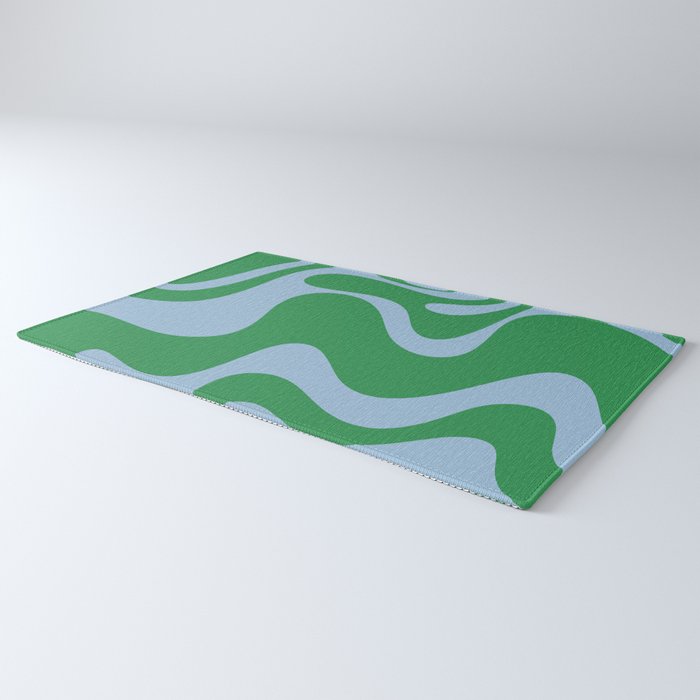 Retro Liquid Swirl Abstract 2 in Green and Light Blue Rug Gallery Image 3