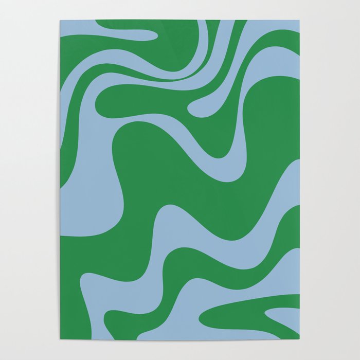 Retro Liquid Swirl Abstract 2 in Green and Light Blue Poster Gallery Image 4