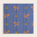 Cute Hair Bows & Stars in Sky Blue & Peach Wood Wall Art Gallery Image 1