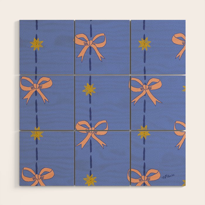 Cute Hair Bows & Stars in Sky Blue & Peach Wood Wall Art Gallery Image 1