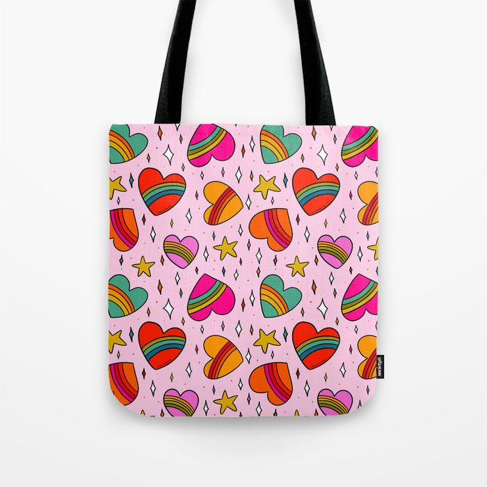 Rainbow Heart Print Tote Bag Gallery Image 1