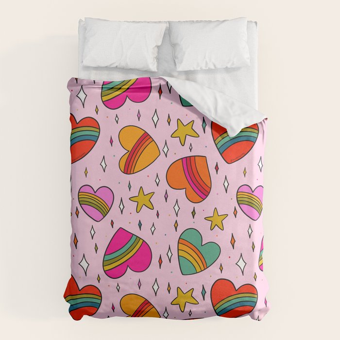 Rainbow Heart Print Duvet Cover Gallery Image 1
