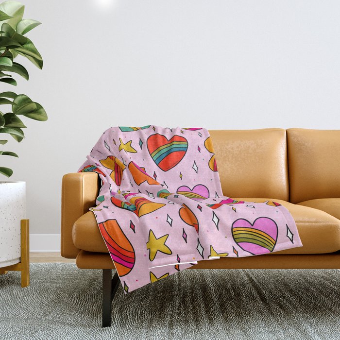 Rainbow Heart Print Throw Blanket Gallery Image 1