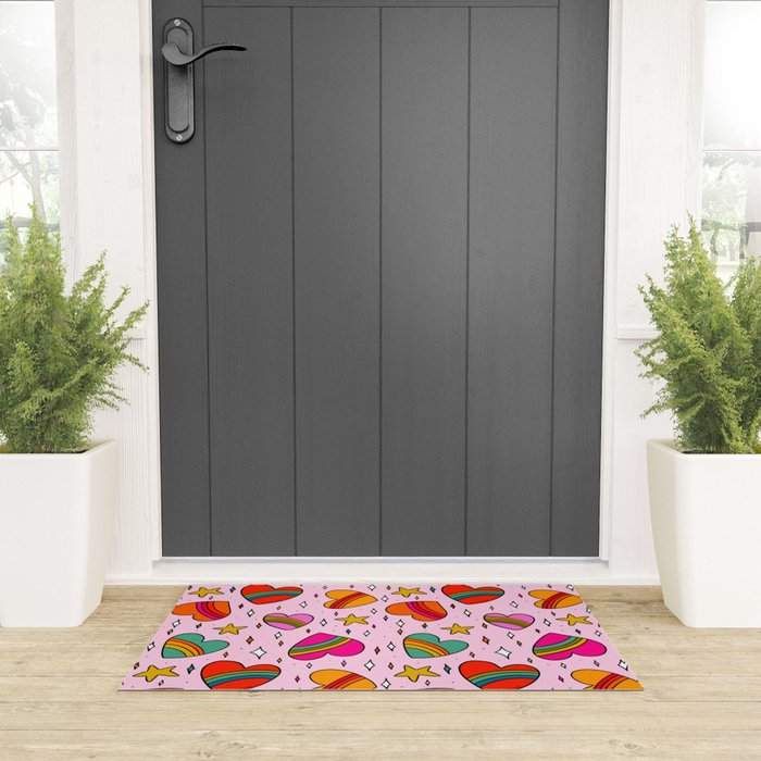 Rainbow Heart Print Welcome Mat Gallery Image 3