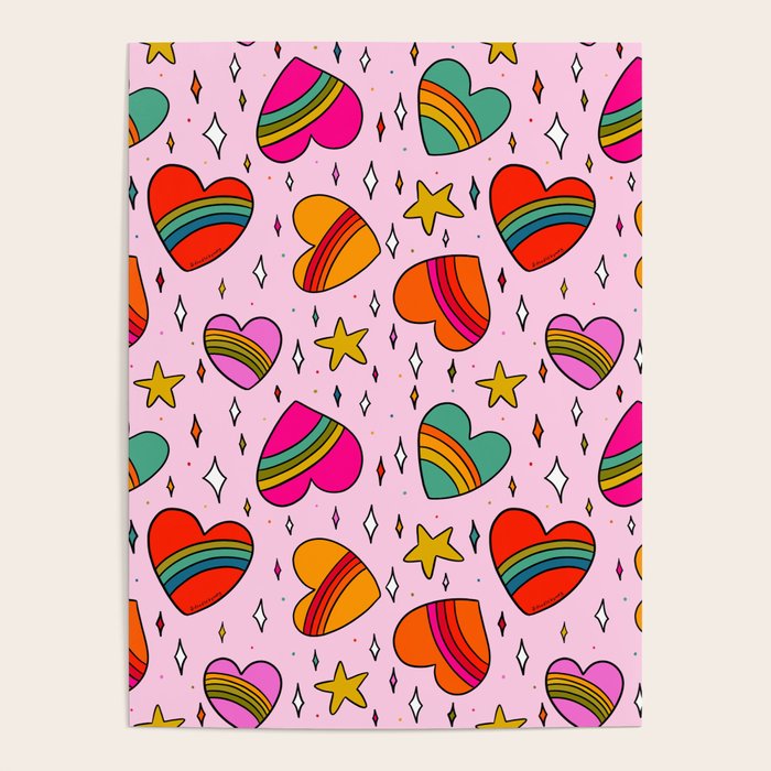 Rainbow Heart Print Poster Gallery Image 1