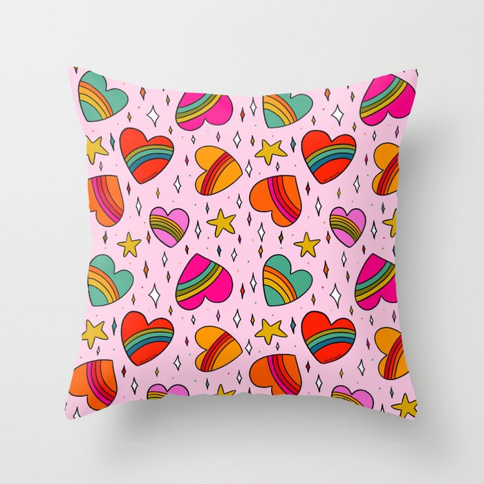 Rainbow Heart Print Throw Pillow Gallery Image 1