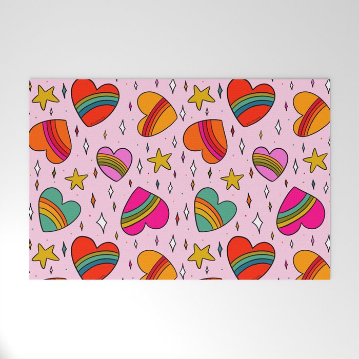Rainbow Heart Print Welcome Mat Gallery Image 1