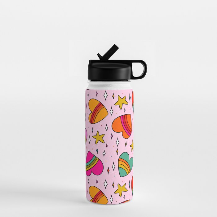 Rainbow Heart Print Water Bottle Gallery Image 1