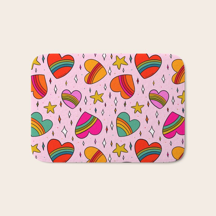 Rainbow Heart Print Bath Mat Gallery Image 1