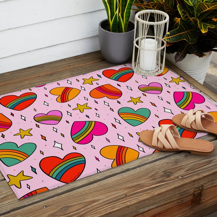 Rainbow Heart Print Outdoor Rug Gallery Image 2