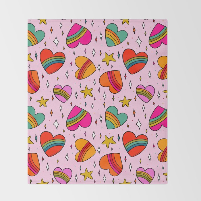 Rainbow Heart Print Throw Blanket Gallery Image 2