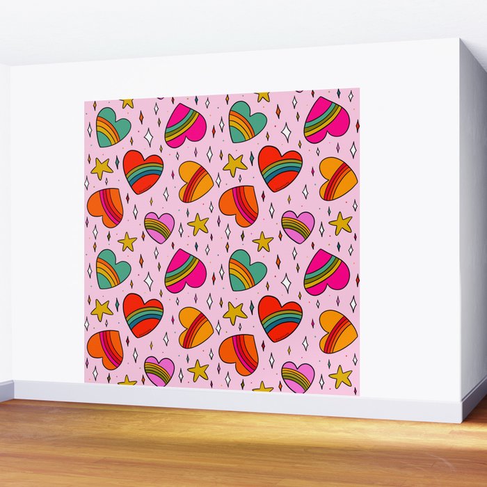 Rainbow Heart Print Wall Mural Gallery Image 2