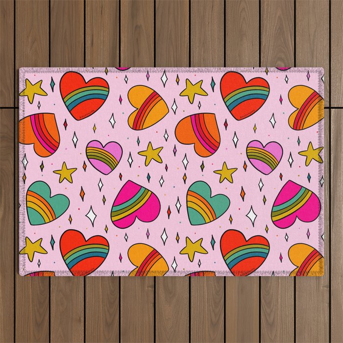Rainbow Heart Print Outdoor Rug Gallery Image 1