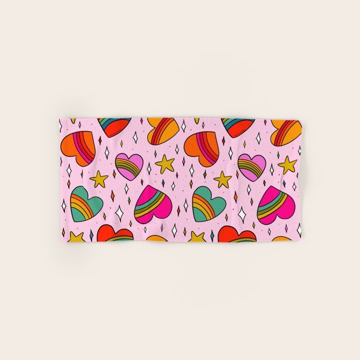Rainbow Heart Print Bath Towel Gallery Image 1