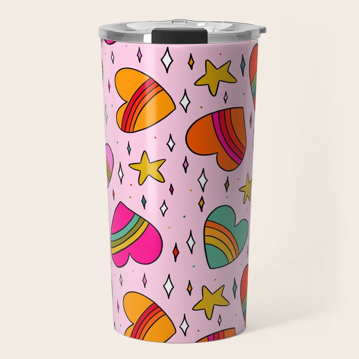 Rainbow Heart Print Travel Mug Gallery Image 1
