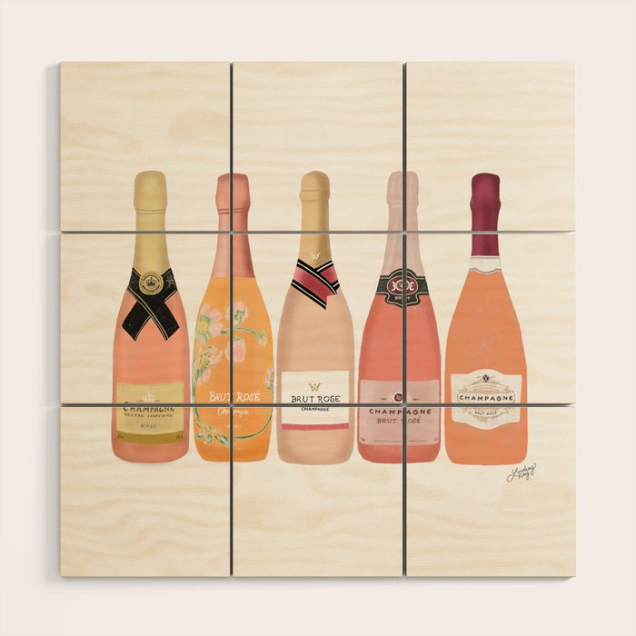 Rose Champagne Bottles Wood Wall Art Gallery Image 1