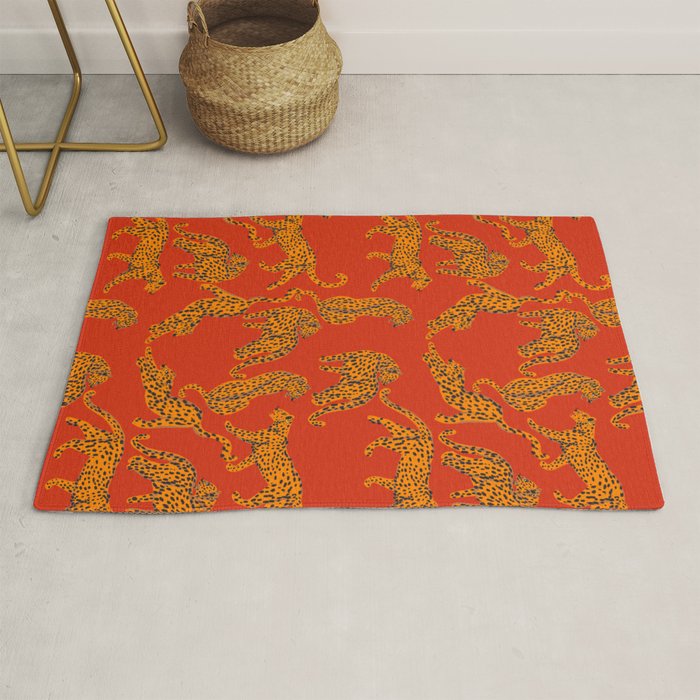 Abstract modern cats with red lips and earnings  Rug Gallery Image 1