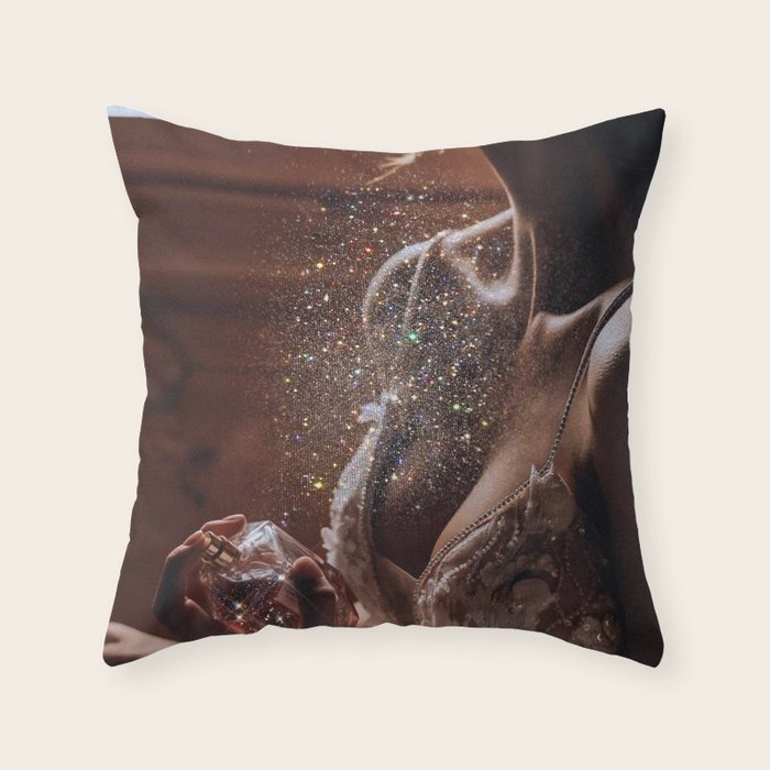 MAGIC IN ACTION | woman | perfume | Parisian | dark | evening | date | aesthetic | vintage | retro  Throw Pillow Gallery Image 6