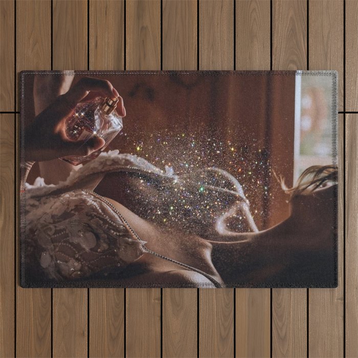 MAGIC IN ACTION | woman | perfume | Parisian | dark | evening | date | aesthetic | vintage | retro  Outdoor Rug Gallery Image 1