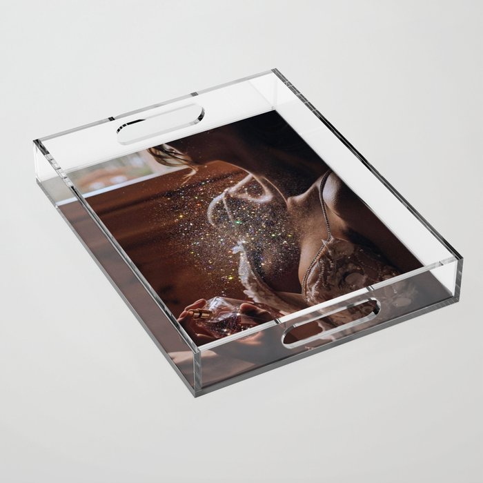 MAGIC IN ACTION | woman | perfume | Parisian | dark | evening | date | aesthetic | vintage | retro  Acrylic Tray Gallery Image 1