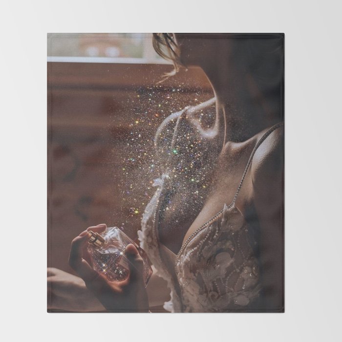 MAGIC IN ACTION | woman | perfume | Parisian | dark | evening | date | aesthetic | vintage | retro  Throw Blanket Gallery Image 2
