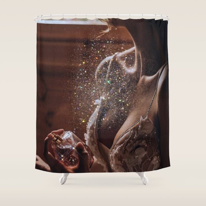 MAGIC IN ACTION | woman | perfume | Parisian | dark | evening | date | aesthetic | vintage | retro  Shower Curtain Gallery Image 1